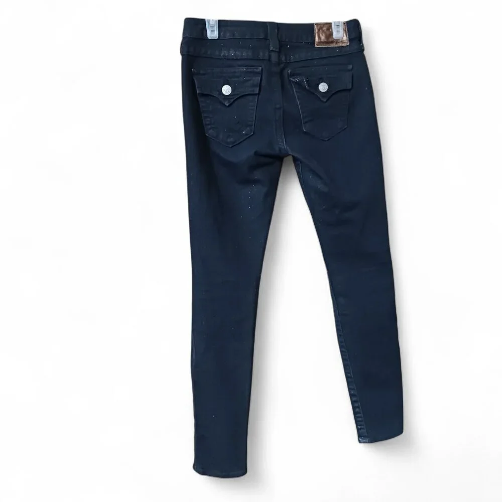 True Religion Serena Y2K Glitter Jeans Size 27 Dark Wash Skinny Made in USA - Picture 3 of 14